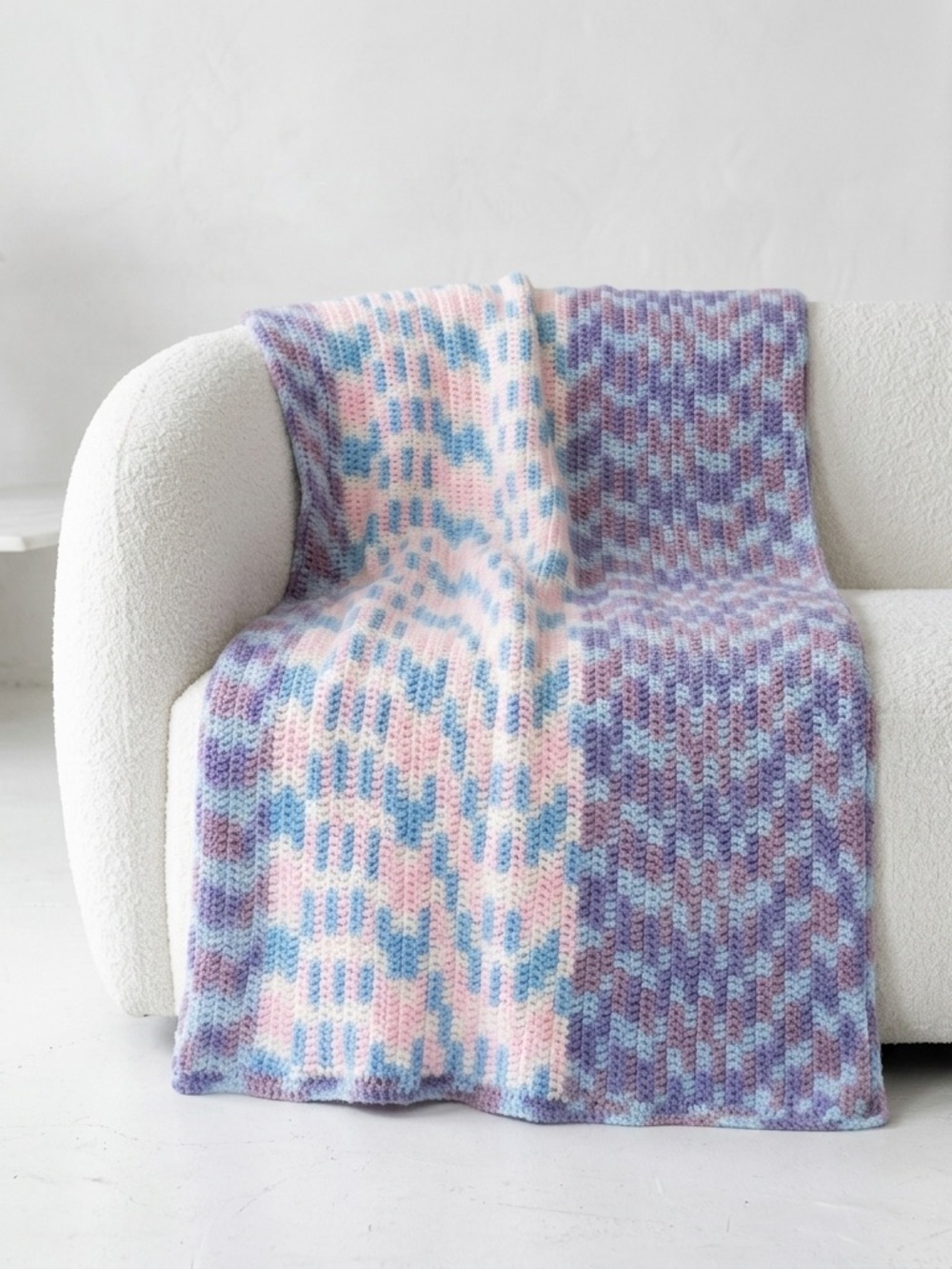 Handmade Baby Crochet Blanket Reversible Pastel Nursery Throw 40x52